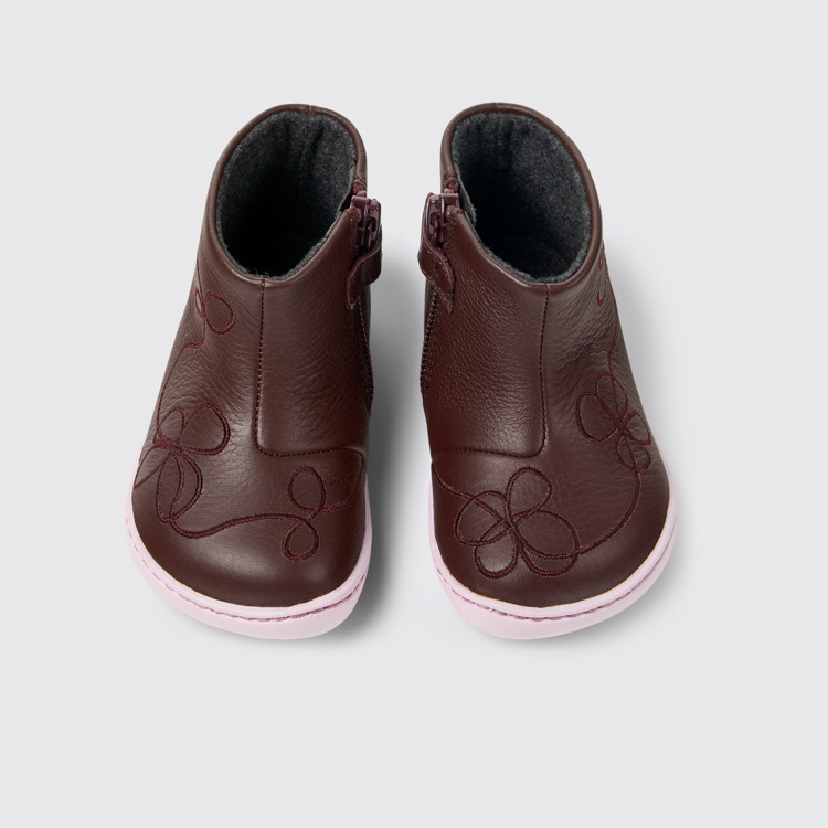 Overhead view of Twins Burgundy Leather ankle boot for kids