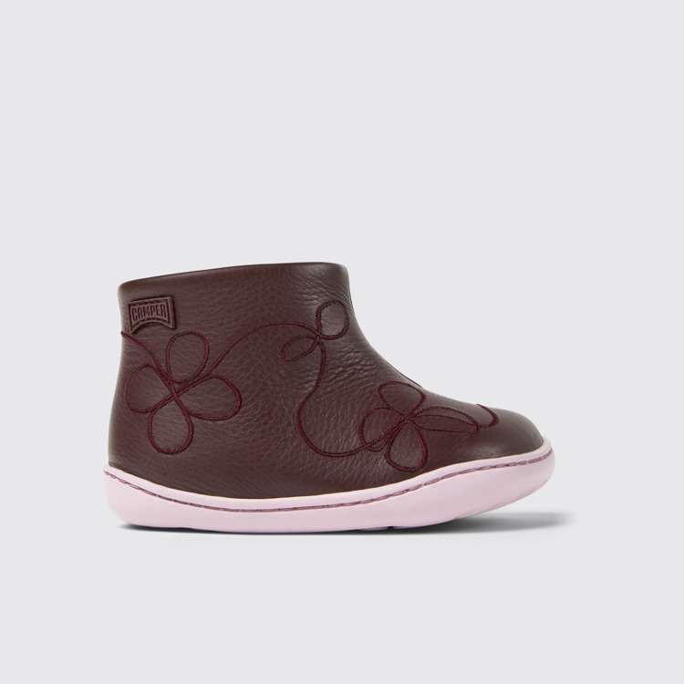 Side view of Twins Burgundy Leather ankle boot for kids