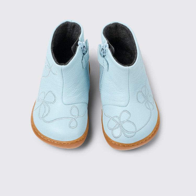 Overhead view of Twins Blue Leather ankle boot for kids