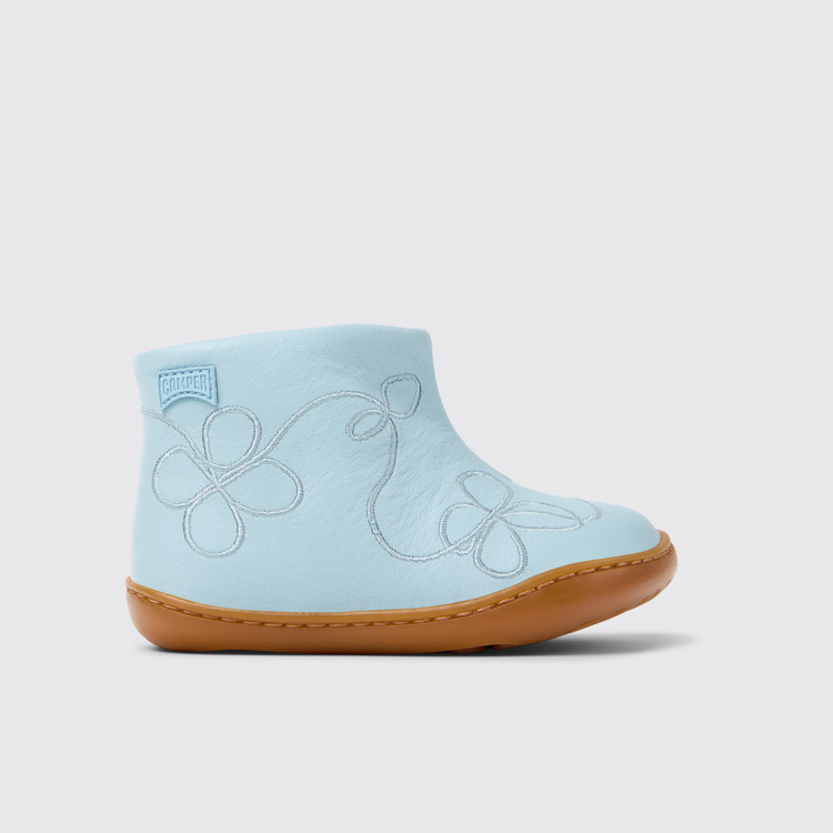 Side view of Twins Blue Leather ankle boot for kids