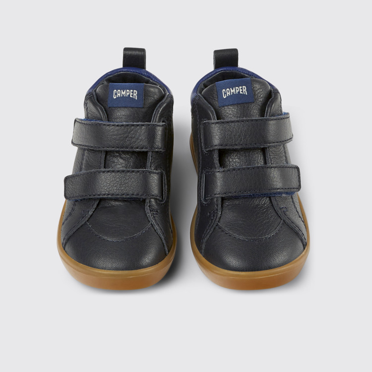 Overhead view of Pursuit Navy blue leather sneakers