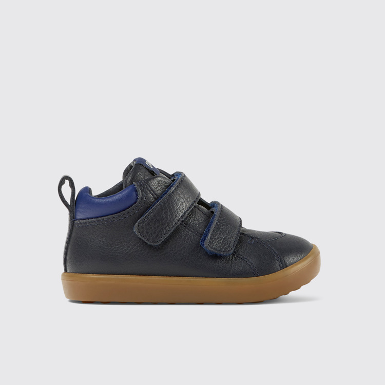 Side view of Pursuit Navy blue leather sneakers