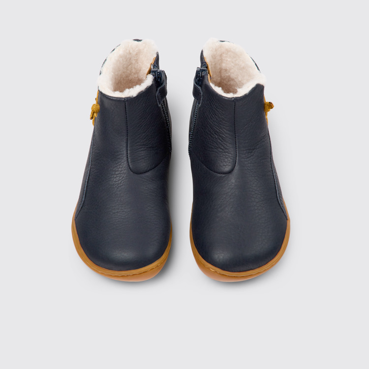 Overhead view of Peu Navy blue leather ankle boots