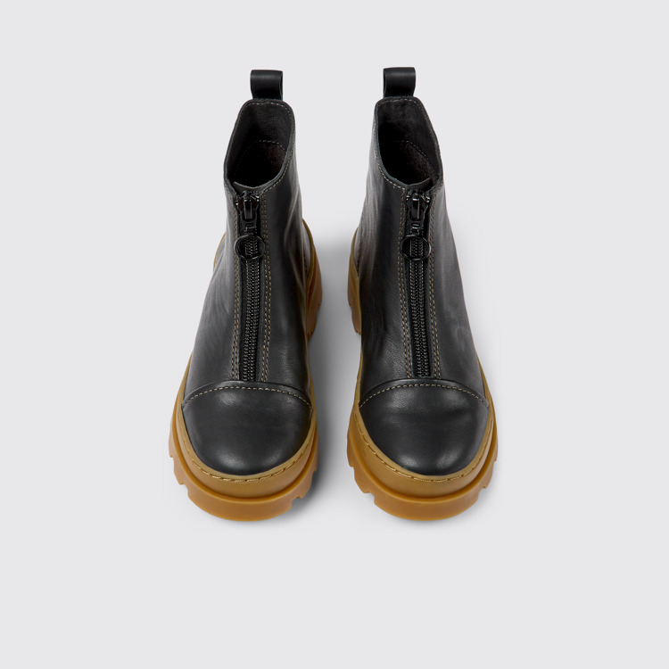 Overhead view of Brutus Black leather zip-up boots