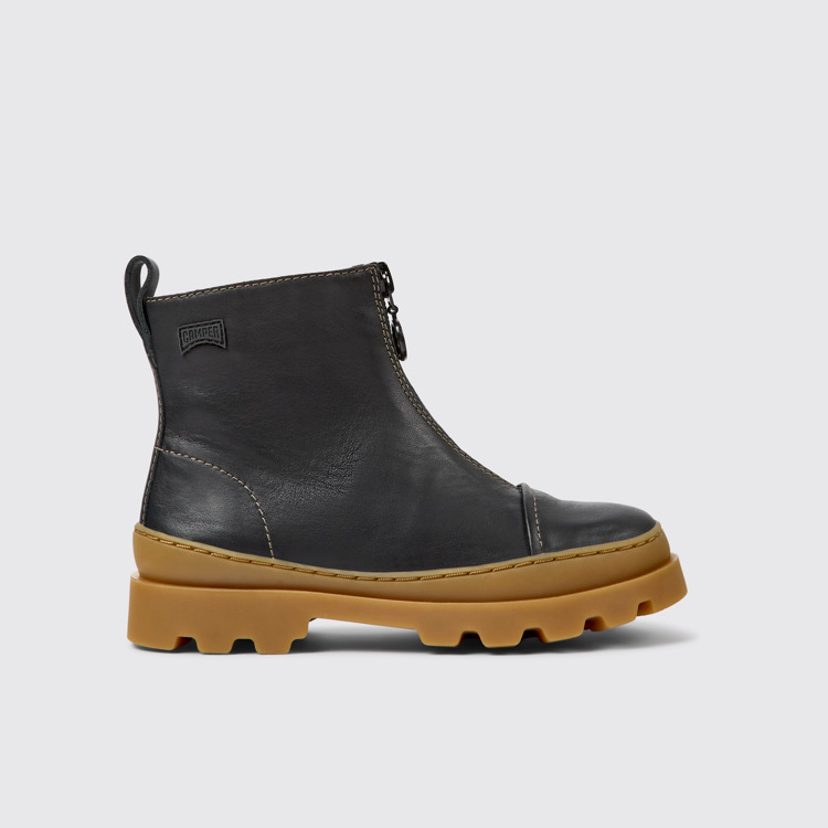 Side view of Brutus Black leather zip-up boots