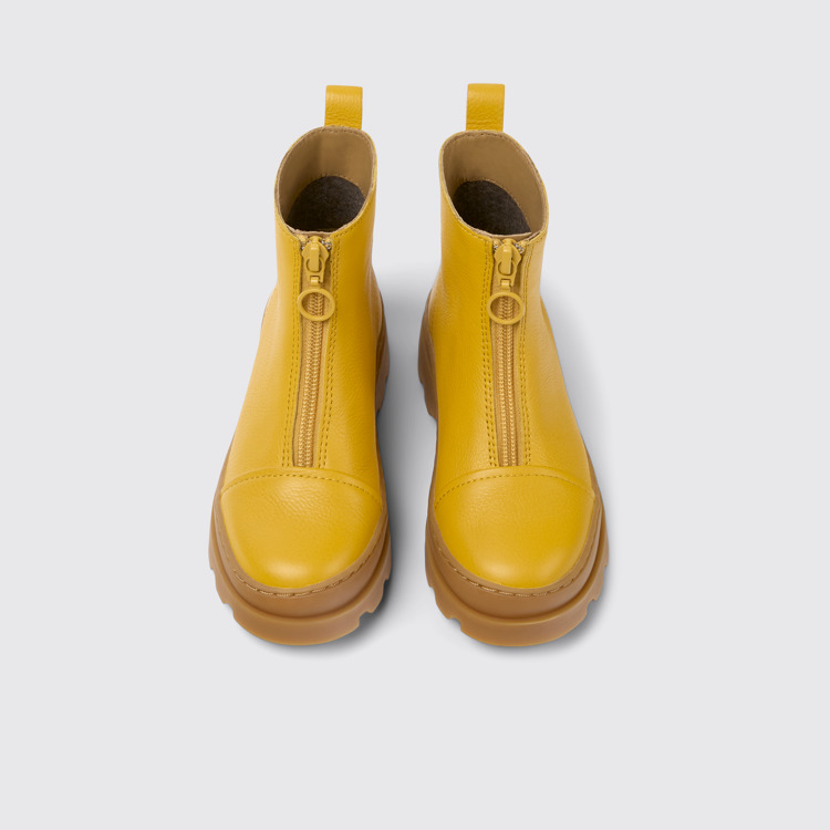 Overhead view of Brutus Yellow leather zip-up boots