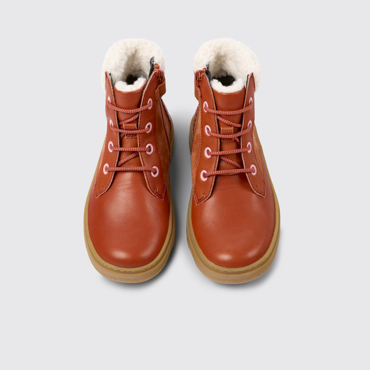 Overhead view of Kiddo Red leather and nubuck ankle boots for kids