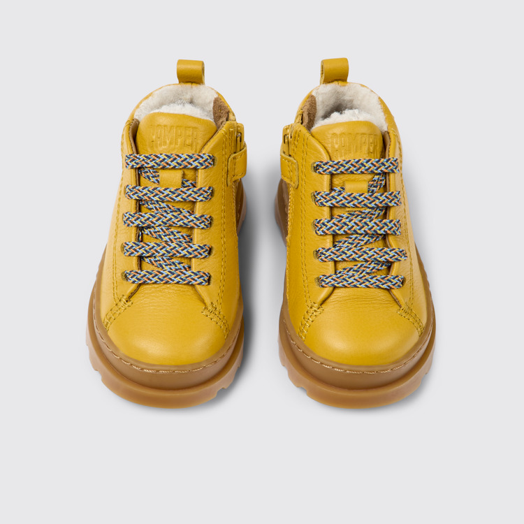 Overhead view of Brutus Yellow leather lace-up boots