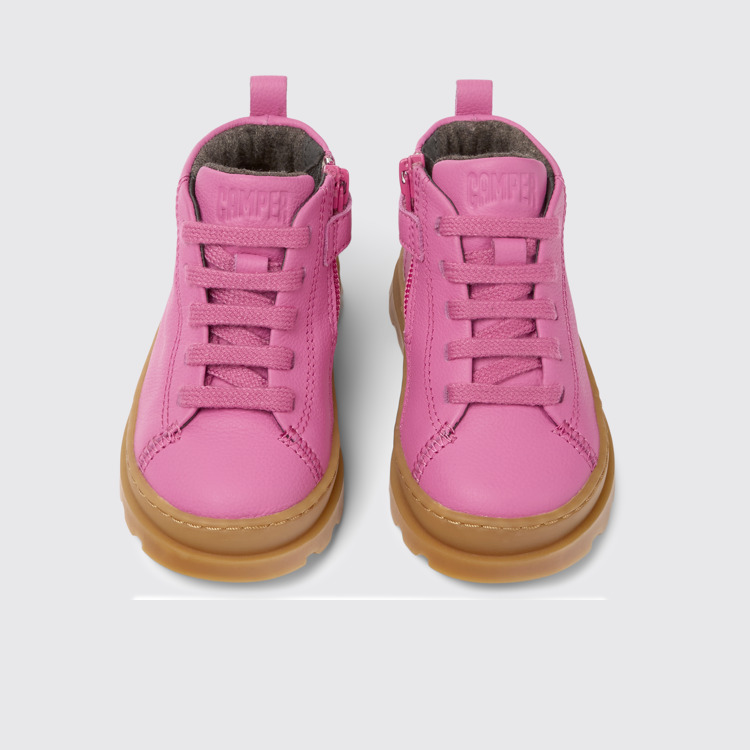 Overhead view of Brutus Pink leather lace-up boots