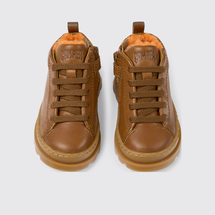 Overhead view of Brutus Brown leather lace-up boots