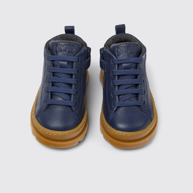 Overhead view of Brutus Blue leather ankle boots for kids