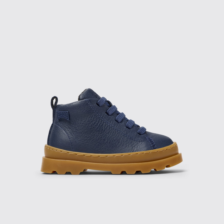 Side view of Brutus Blue leather ankle boots for kids