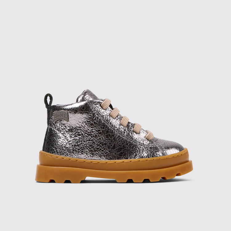 Side view of Brutus Metallic gray leather ankle boots for kids