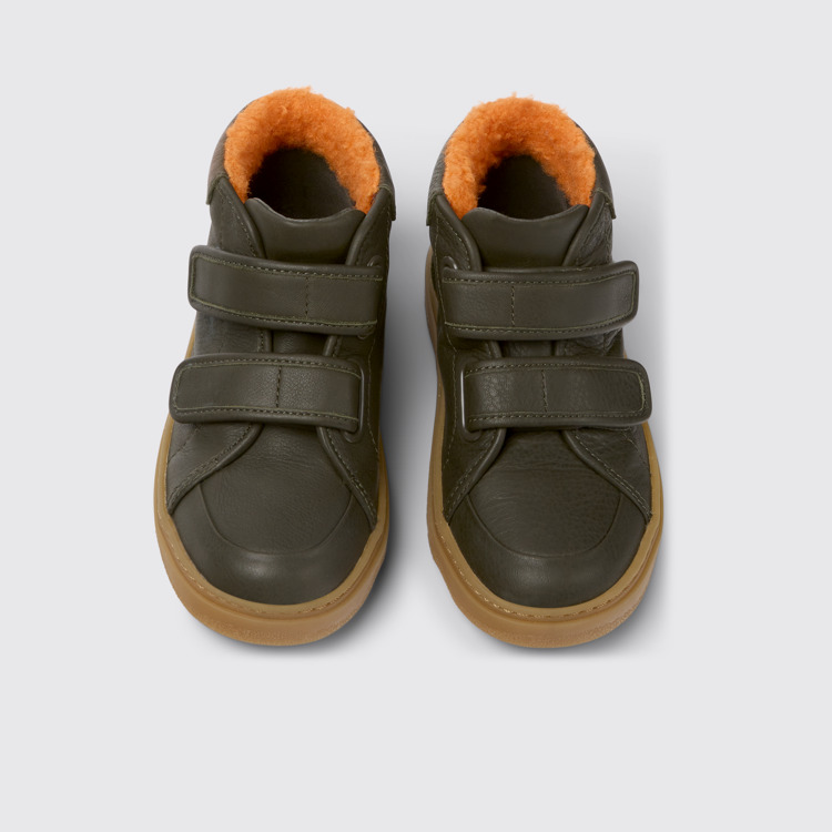 Overhead view of Kiddo Green leather boots