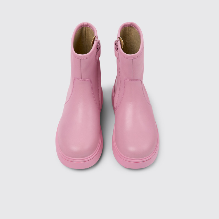 Overhead view of Norte Pink leather ankle boots for kids