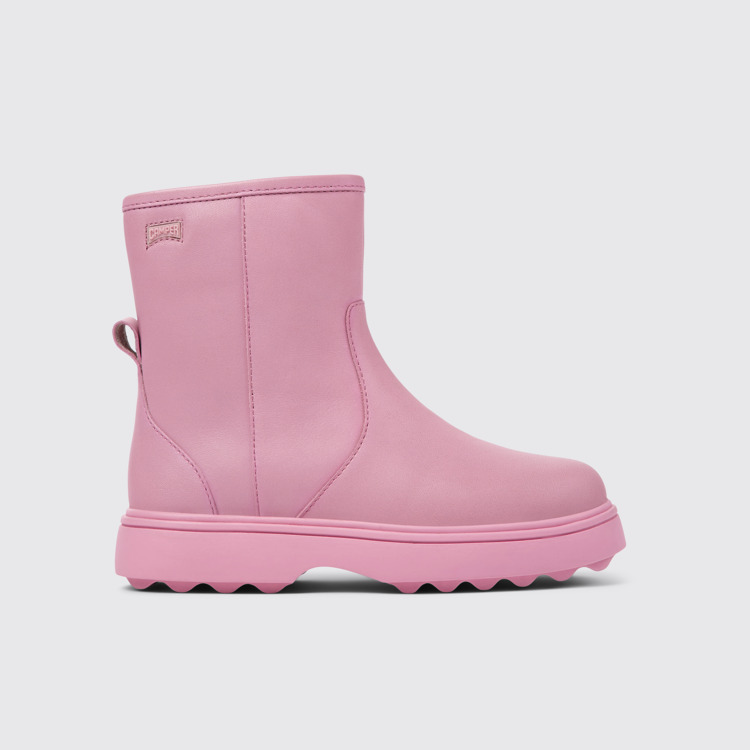 Side view of Norte Pink leather ankle boots for kids