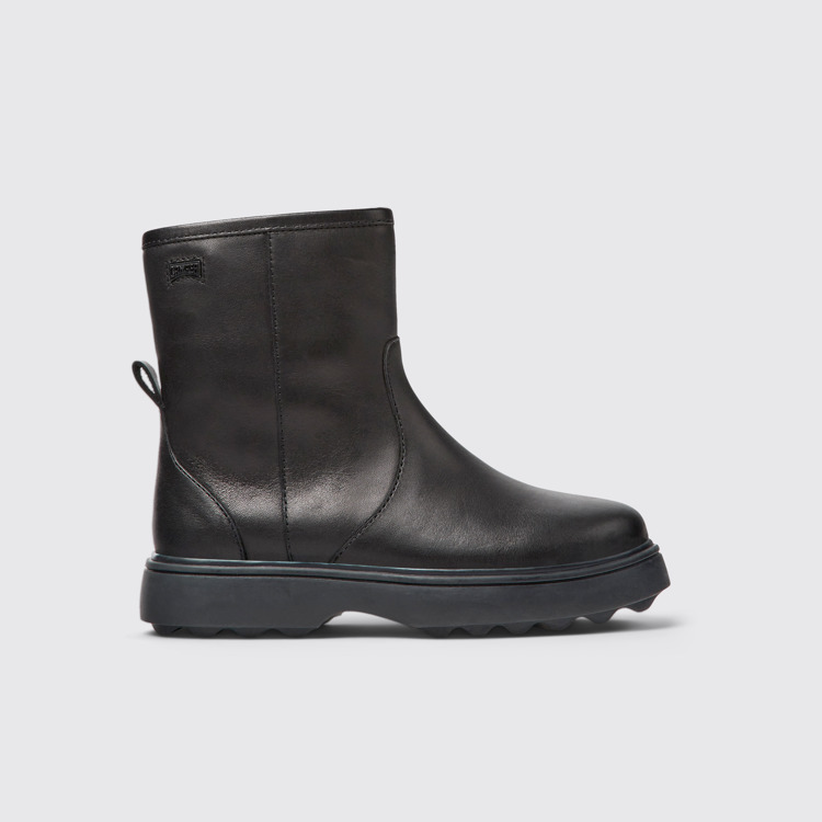 Side view of Norte Black leather ankle boots for kids