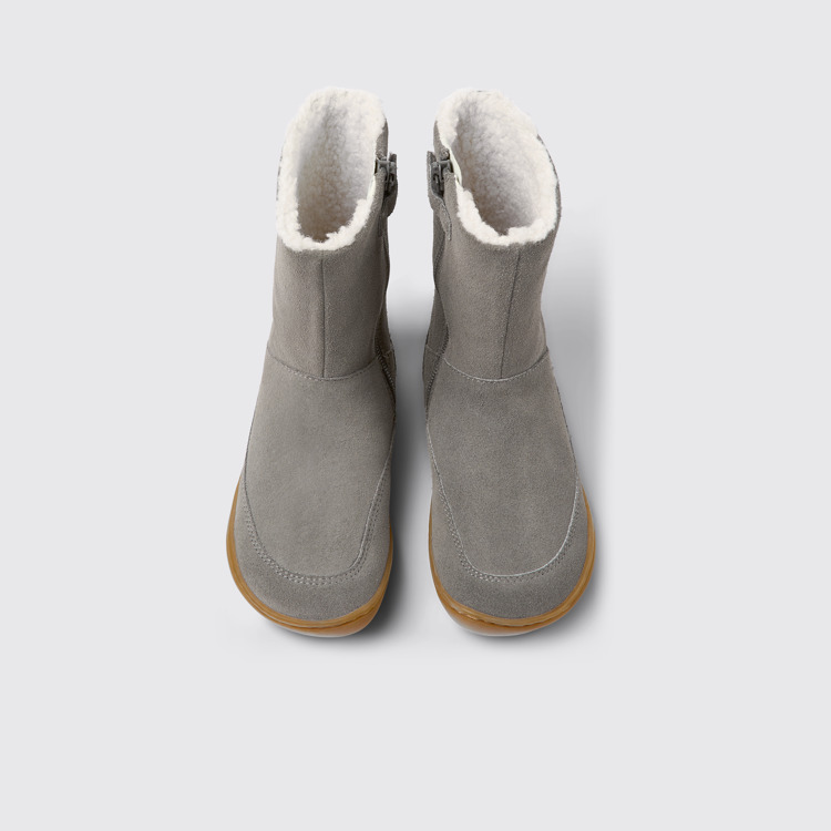 Overhead view of Peu Gray nubuck boots for kids