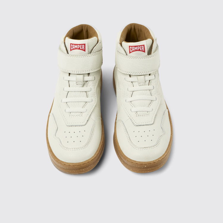 Overhead view of Runner White non-dyed leather sneakers