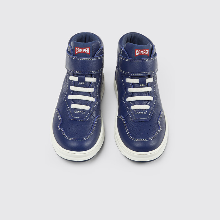 Overhead view of Runner Blue leather sneakers