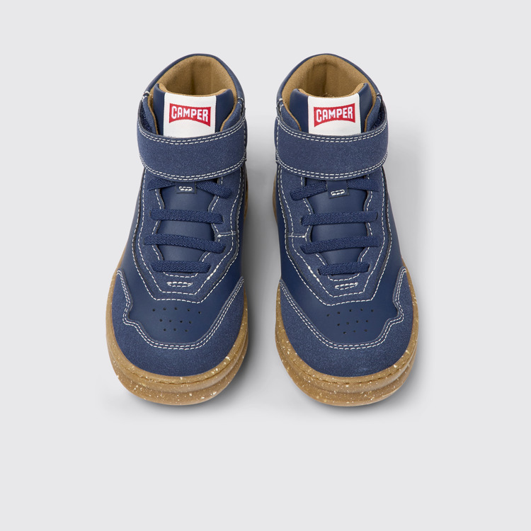 Overhead view of Runner Dark blue leather and nubuck ankle boots for kids