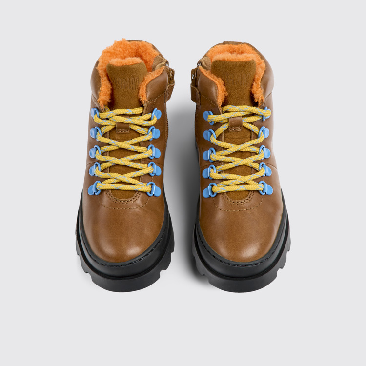 Overhead view of Brutus Brown leather and nubuck lace-up boots