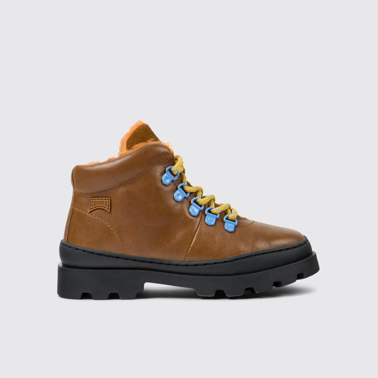 Side view of Brutus Brown leather and nubuck lace-up boots