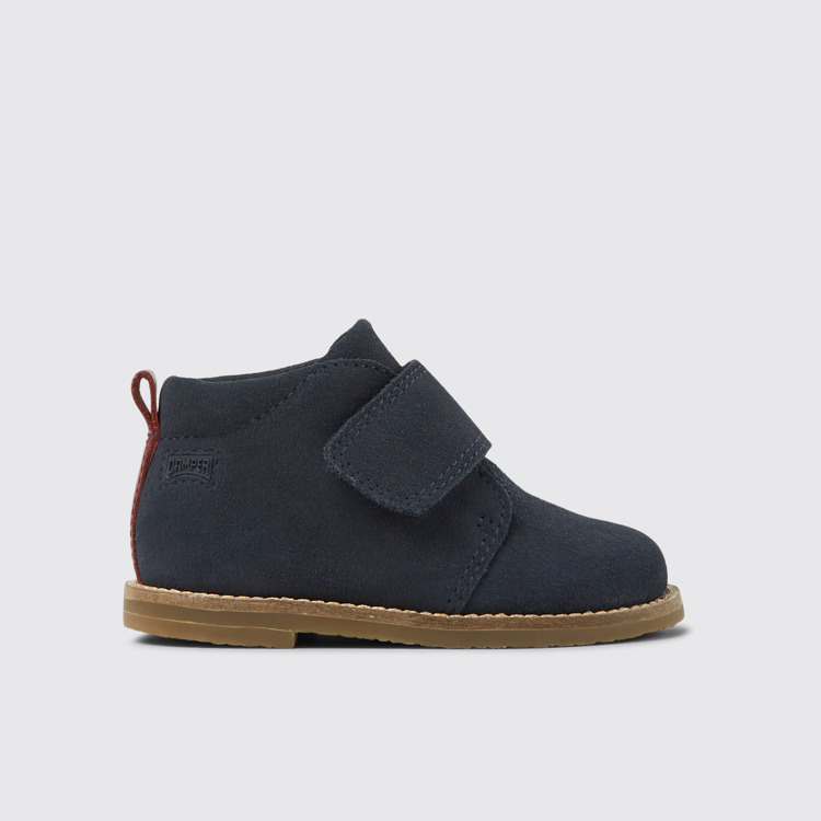 Side view of Savina Blue nubuck boots