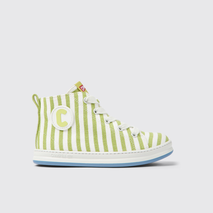 Side view of Runner Green and white textile sneakers for kids