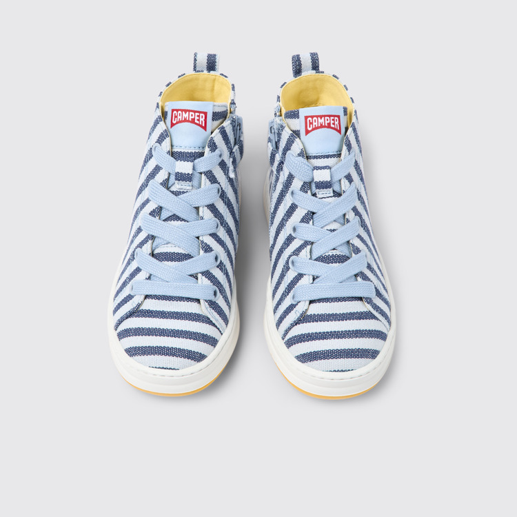 Overhead view of Runner Blue and white textile sneakers for kids