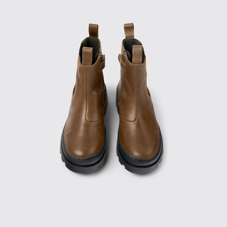 Overhead view of Brutus Brown leather Chelsea boots for kids