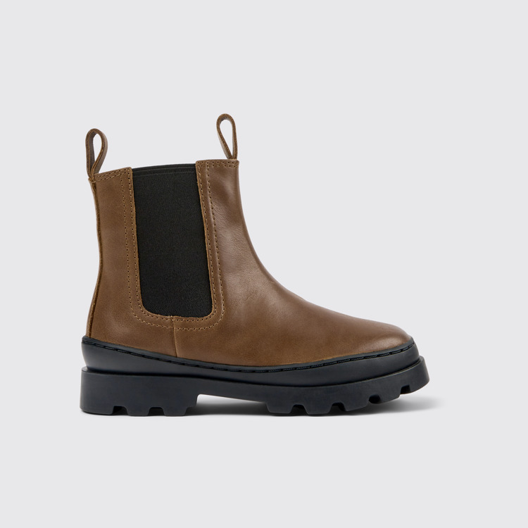 Side view of Brutus Brown leather Chelsea boots for kids