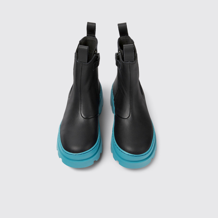 Overhead view of Brutus Black leather Chelsea boots for kids