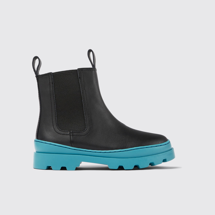 Side view of Brutus Black leather Chelsea boots for kids