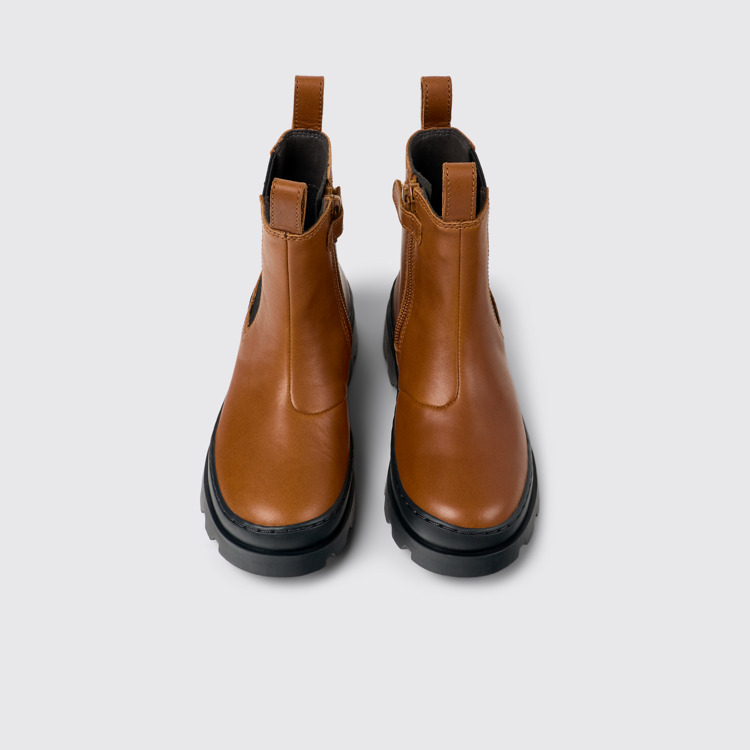 Overhead view of Brutus Brown leather Chelsea boots for kids