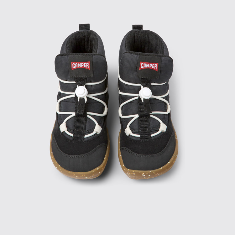 Overhead view of Ergo Black textile ankle boots for kids