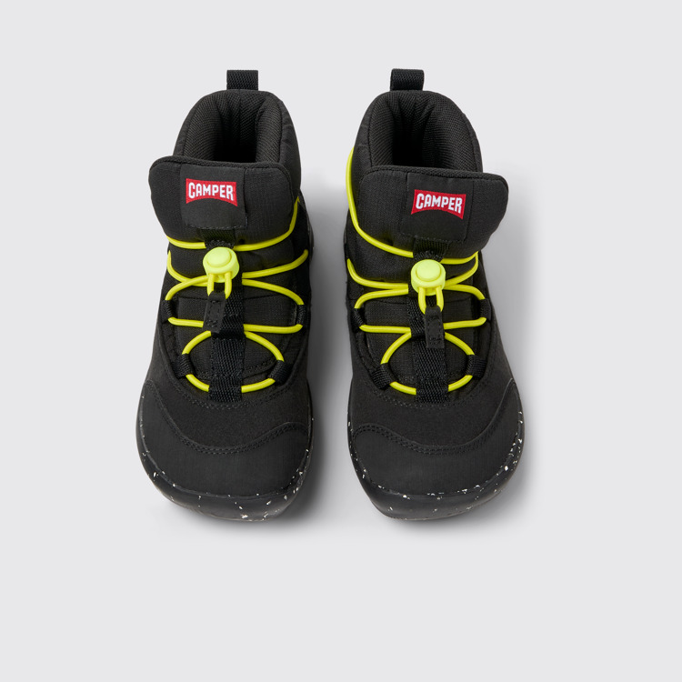 Overhead view of Ergo Black textile ankle boots for kids