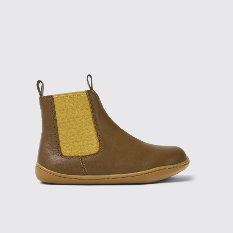 Side view of Peu Brown leather ankle boots for kids