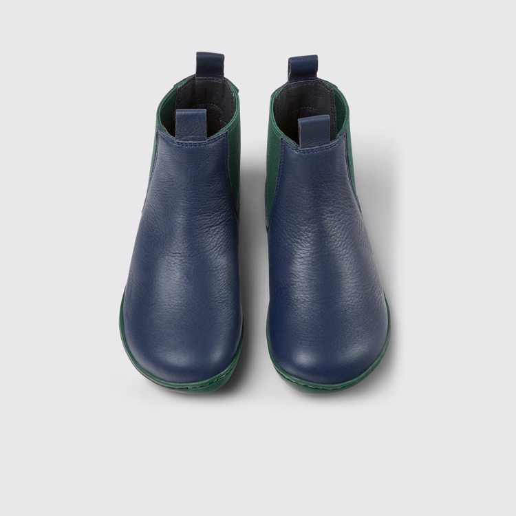 Overhead view of Peu Blue leather ankle boots for kids