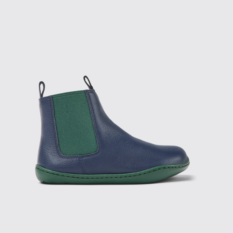 Side view of Peu Blue leather ankle boots for kids