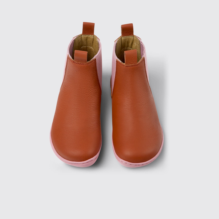 Overhead view of Peu Red leather ankle boots for kids