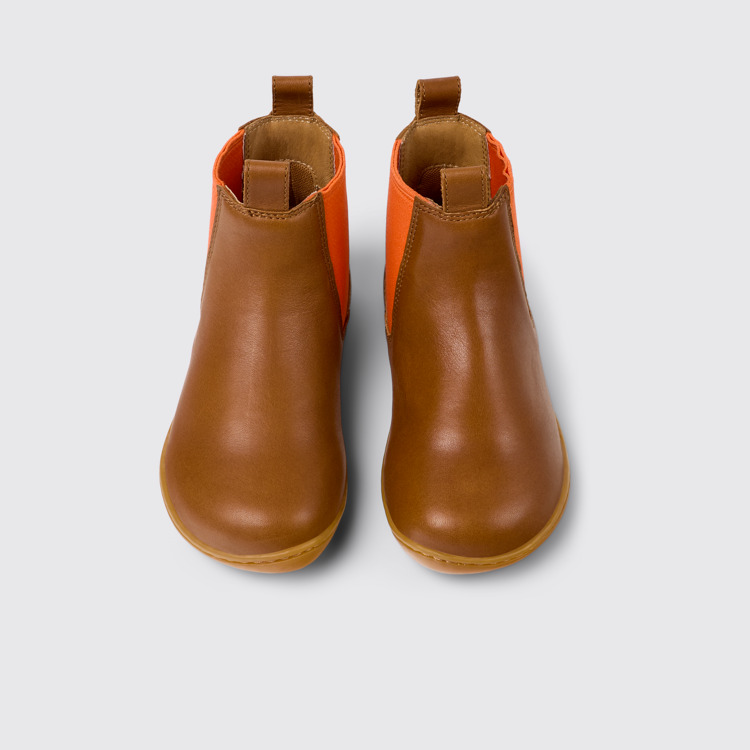 Overhead view of Peu Brown leather ankle boots for kids