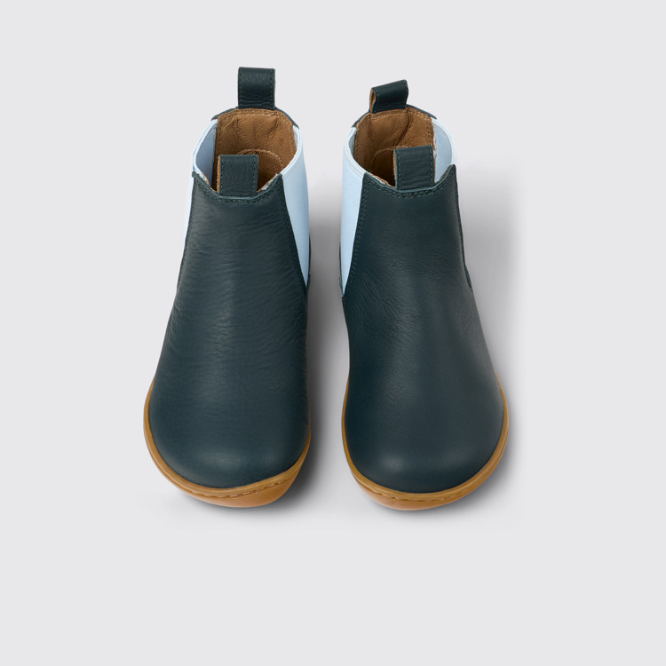 Overhead view of Peu Green leather ankle boots for kids