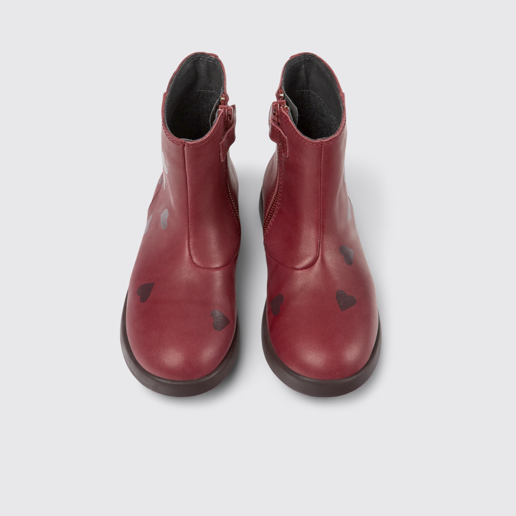 Overhead view of Twins Burgundy leather ankle boots for kids