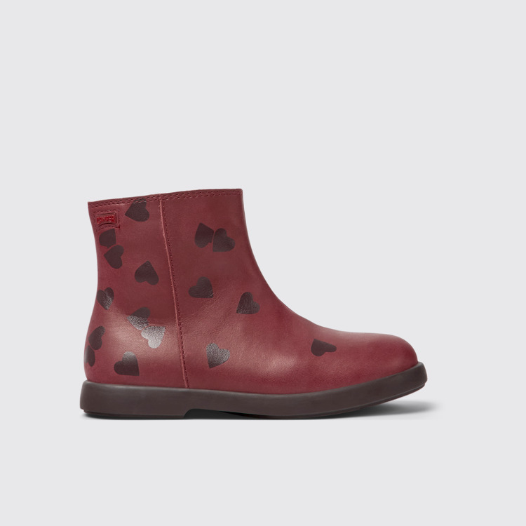 Side view of Twins Burgundy leather ankle boots for kids