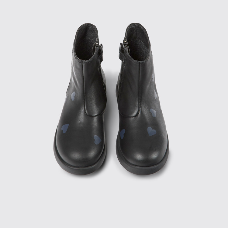 Overhead view of Twins Black leather ankle boots for kids