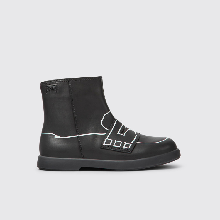 Side view of Twins Black leather ankle boots for kids