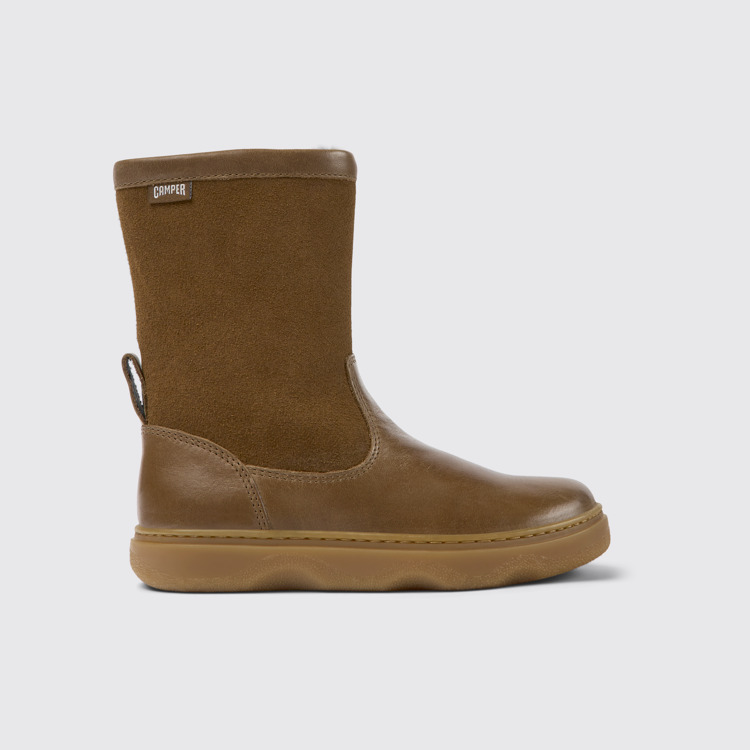 Side view of Kiddo Brown leather and nubuck boots for kids