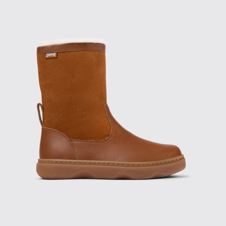 Side view of Kiddo Brown leather and nubuck boots for kids