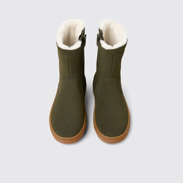 Overhead view of Kiddo Green nubuck boots for kids